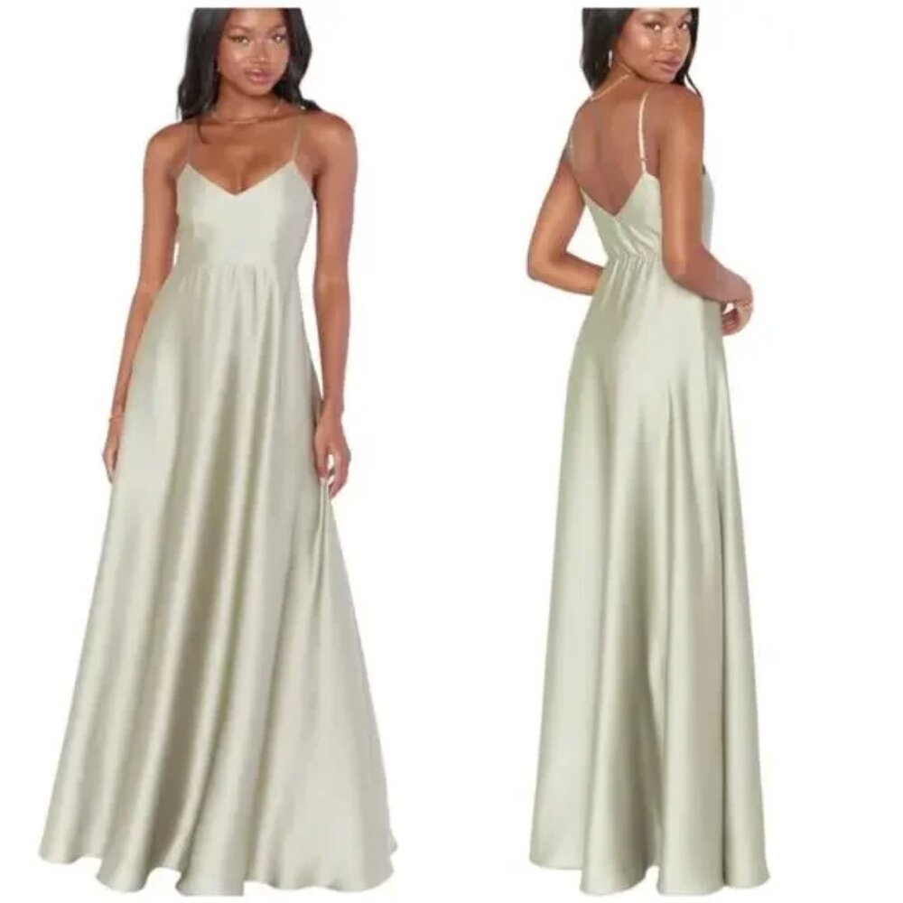 NWT Show Me Your MuMu Faith Maxi Dress Moss Green Luxe Satin Size L